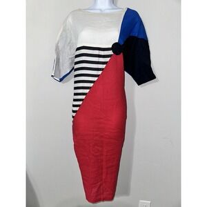 Vintage 1980s Pierre Cardin Colorblock Geometric Linen Blend Dress EUC Size 14